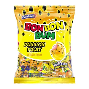 Bon Bon Bum Passion Fruit Lollipops, Tropical Fruit Hard Candy, Individually Wrapped Candy Pops for Parties, Candy Bowl Refill, Office or Classroom Rewards, 24 Count
