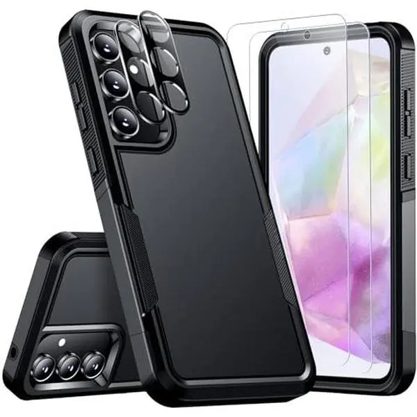 for Samsung Galaxy A35 5G Case,[12 FT Military Grade Drop Protection] 2 Pack[Tempered Glass Screen Protector + Camera Lens Protector] Heavy Duty Shockproof Case,Black