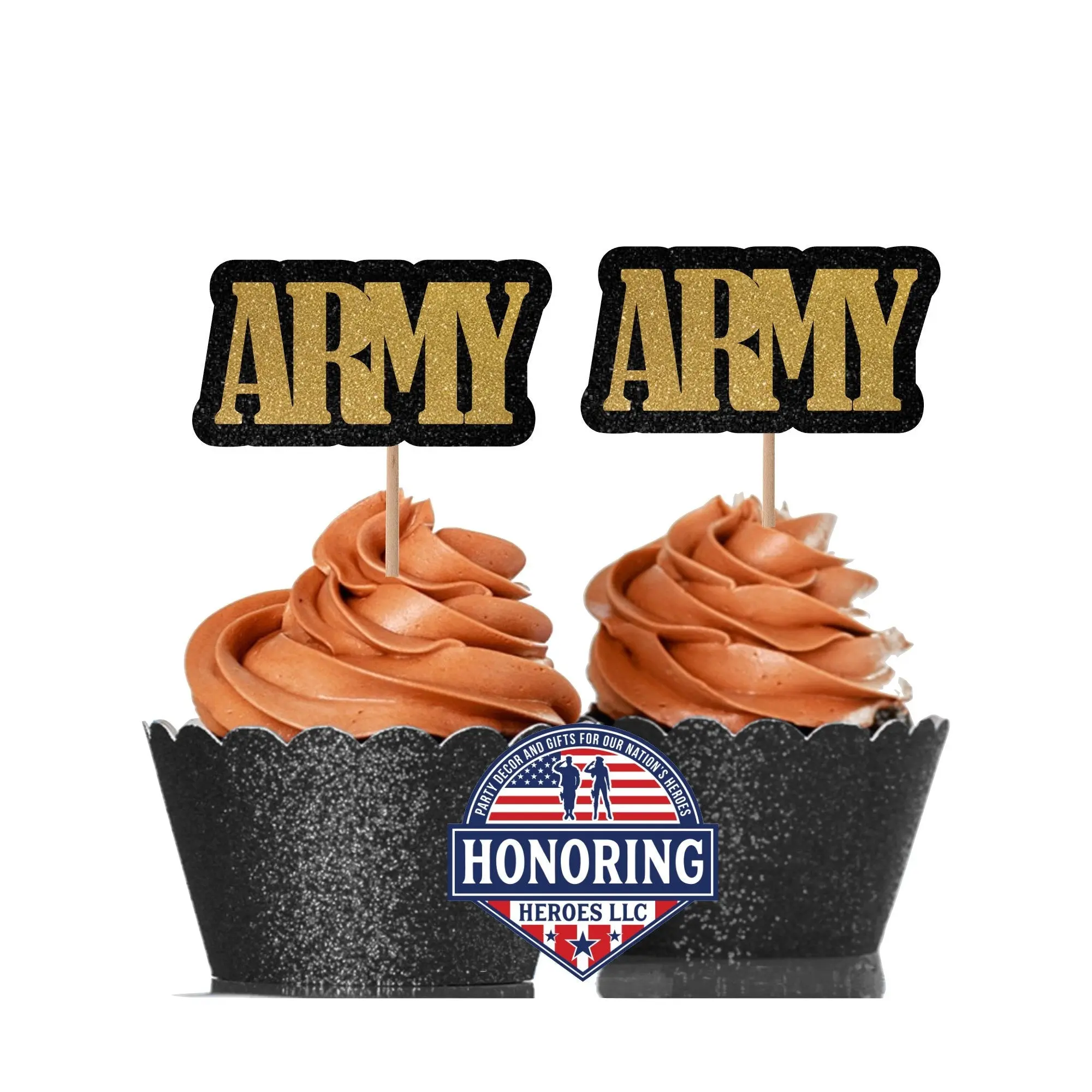 ARMY Cupcake Toppers, Glitter Cardstock, Military Celebration NO SHED!