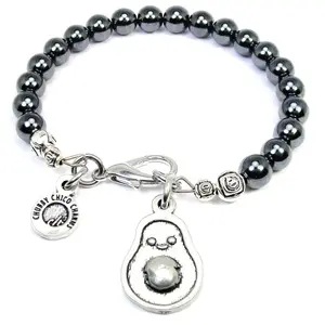 Happy Male Avocado Hematite Glass Bracelet