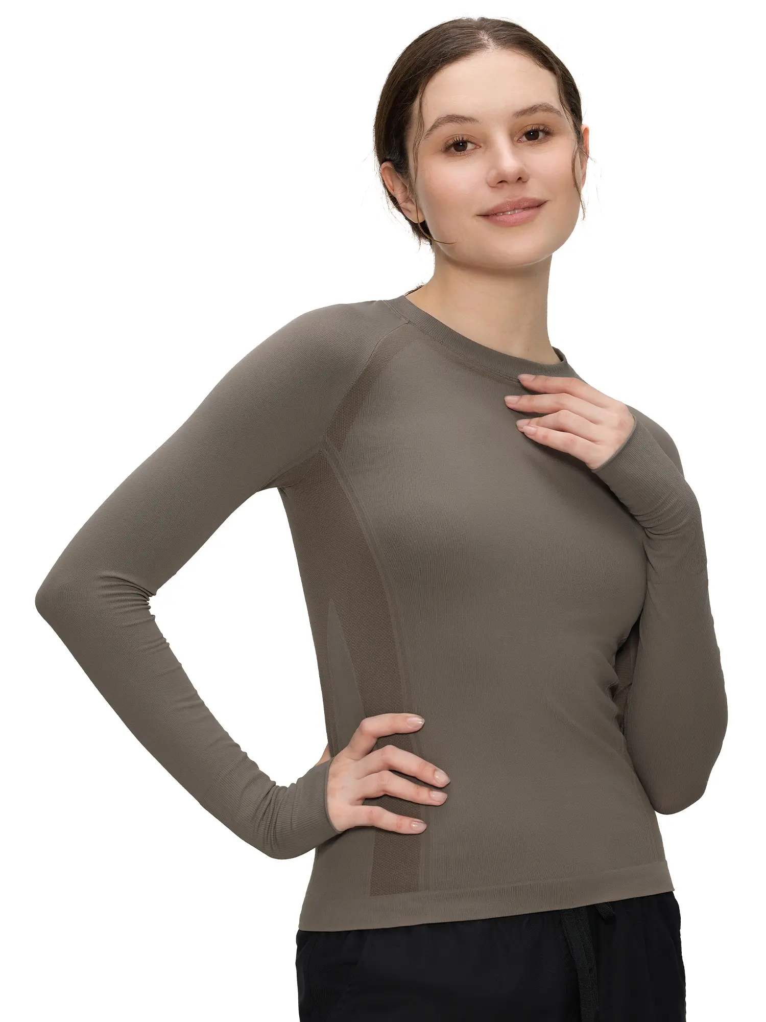 COZYFIT Women's Long Sleeve Compression Shirt, Breathable Slim-Fit Athletic Fitness Clothes for Running, Gym Workout, Sporty Athletic Top