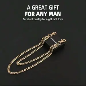Hip Hop Heavy Duty Keychain For Belt Loops Jeans & Pocket Use Unisex Biker Style Double Layered Pants Chain Gold Zinc Alloy Geometric Design