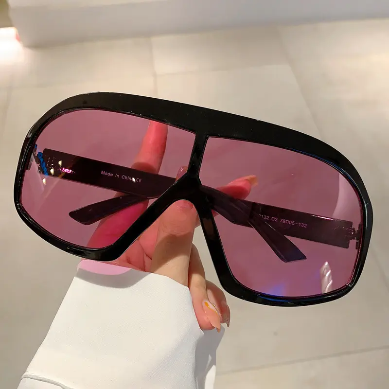 Unisex Oversized Wrap Around Shield Sunglasses, Solid Black Frame Pink Tinted Lens Trendy Retro Y2K Stylish UV400 Protection Shades Ideal for Streetwear, Rave Party and Daily Fashion Casual Wear summerwins