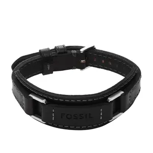 Fossil Men's Machine Rugged Stainless Steel and Black Padded Leather Strap Bracelet
