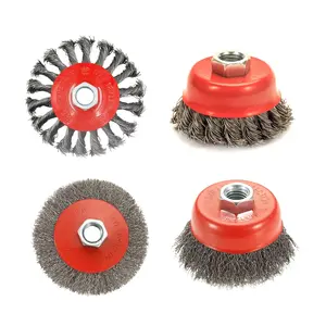 4 Pack Wire Wheel Brush Set for Angle Grinders, 4 & 3 Inch, 5/8'-11 Thread Arbor, Twist Knotted Coarse Crimped Wire Brushes