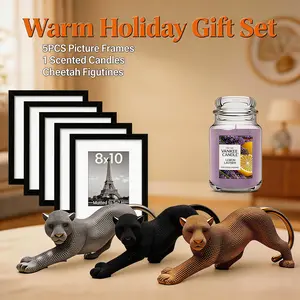Warm Holiday Prosperity Gift Set: Beaded Resin Leopard & 5PCS Plastic Picture Frames & 22oz Lemon Lavender Scented Candle original smelling candles at target