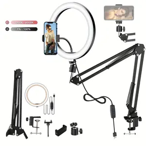2026 New LED Selfie Ring Light Mobile Phone Stand, With Foldable Arm Circular Lighting, Adjustable Light Three-legged Photography Ring Light, Suitable for YouTube Live Streaming