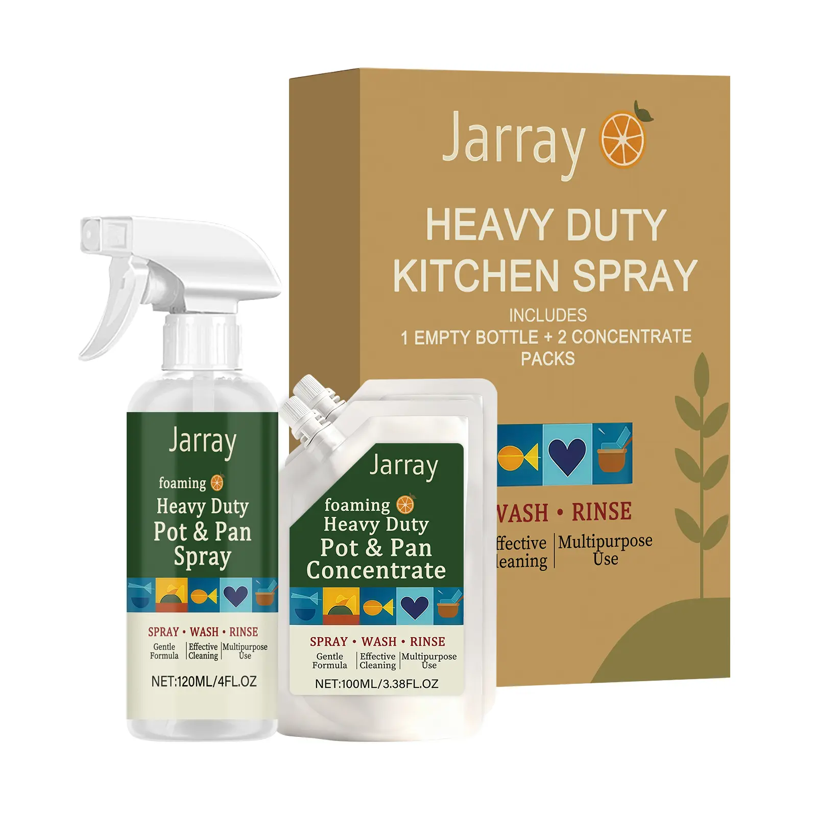 Jarray Heavy Duty Kitchen Cleaning Set - Gentle & Convenient for Daily Use - Removes Grease & Stains - Ideal for Kitchen Utensils & Oil Stains - Quick Action Formula