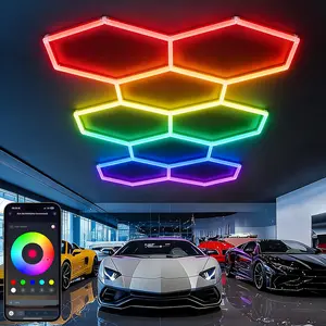 New RGB hexagonal honeycomb light, hexagonal garage light, can be mounted on ceiling or wall, DIY colored light panel with music synchronization, remote control, decorative honeycomb light for garages, game rooms, parties, Mother's Day.