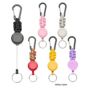 Retractable Keychain with Paracordo Braided Strap and Buckle, Adjustable ID Badge Reel Key Holder for Outdoor, Hiking, Work