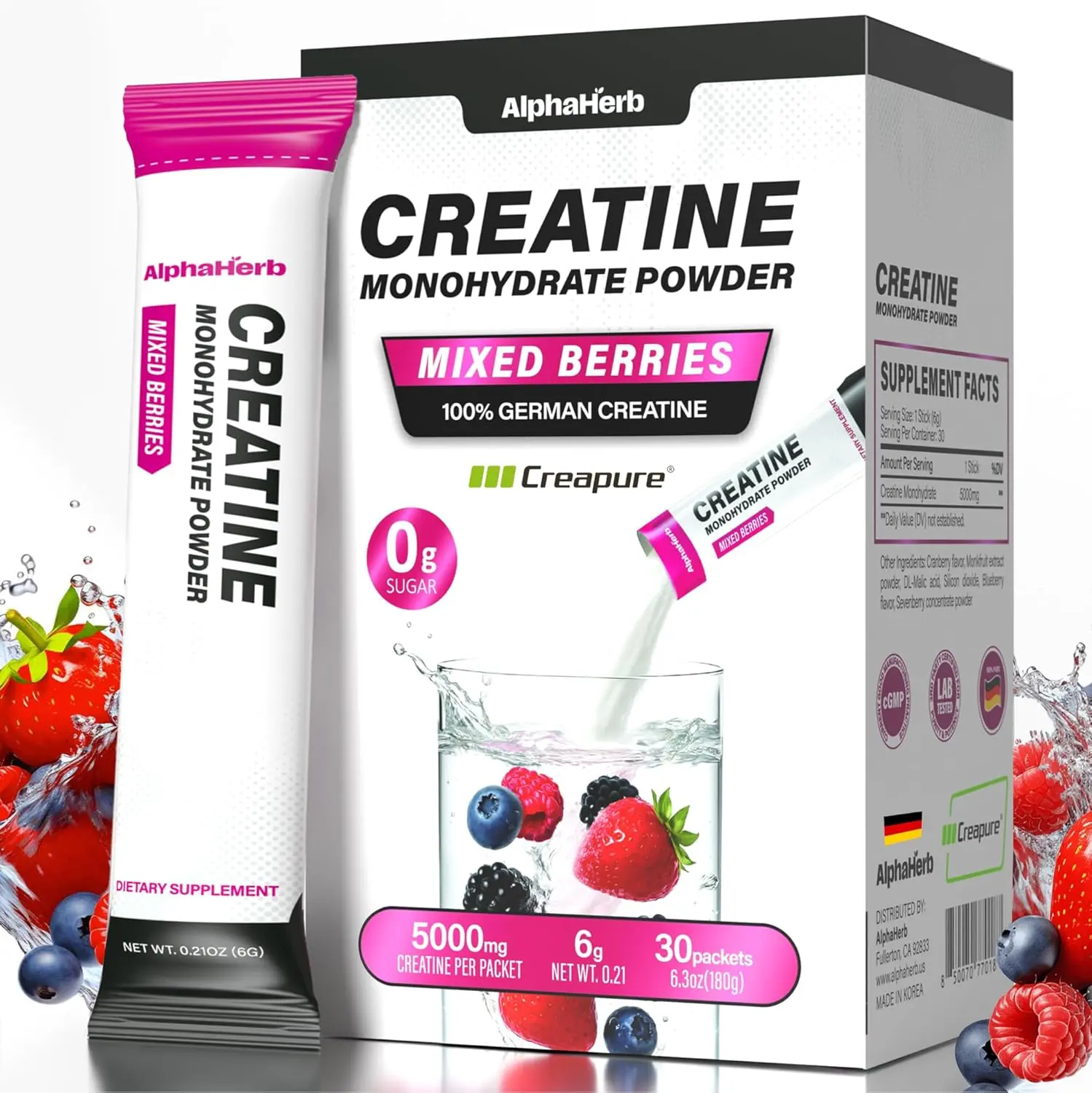 Creatine Monohydrate Stick Packs – 5g Micronized German Creapure® Creatine Powder, Sugar Free, Lean Muscle & Recovery, NSF Certified for Sport, Travel Size, 3 Flavors (30 Sticks)