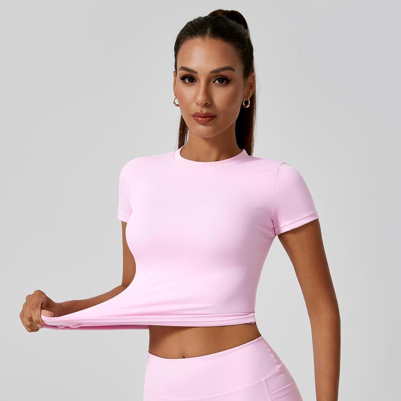TimeOFF 5-Piece Solid Sports Tee Set Round Neck Slim Stretchy Ideal for Yoga Gym Workouts Women's Athletic Wear Sporty Style Clothes gym shirts workout tops oversized gym shirts Fitness Outfit
