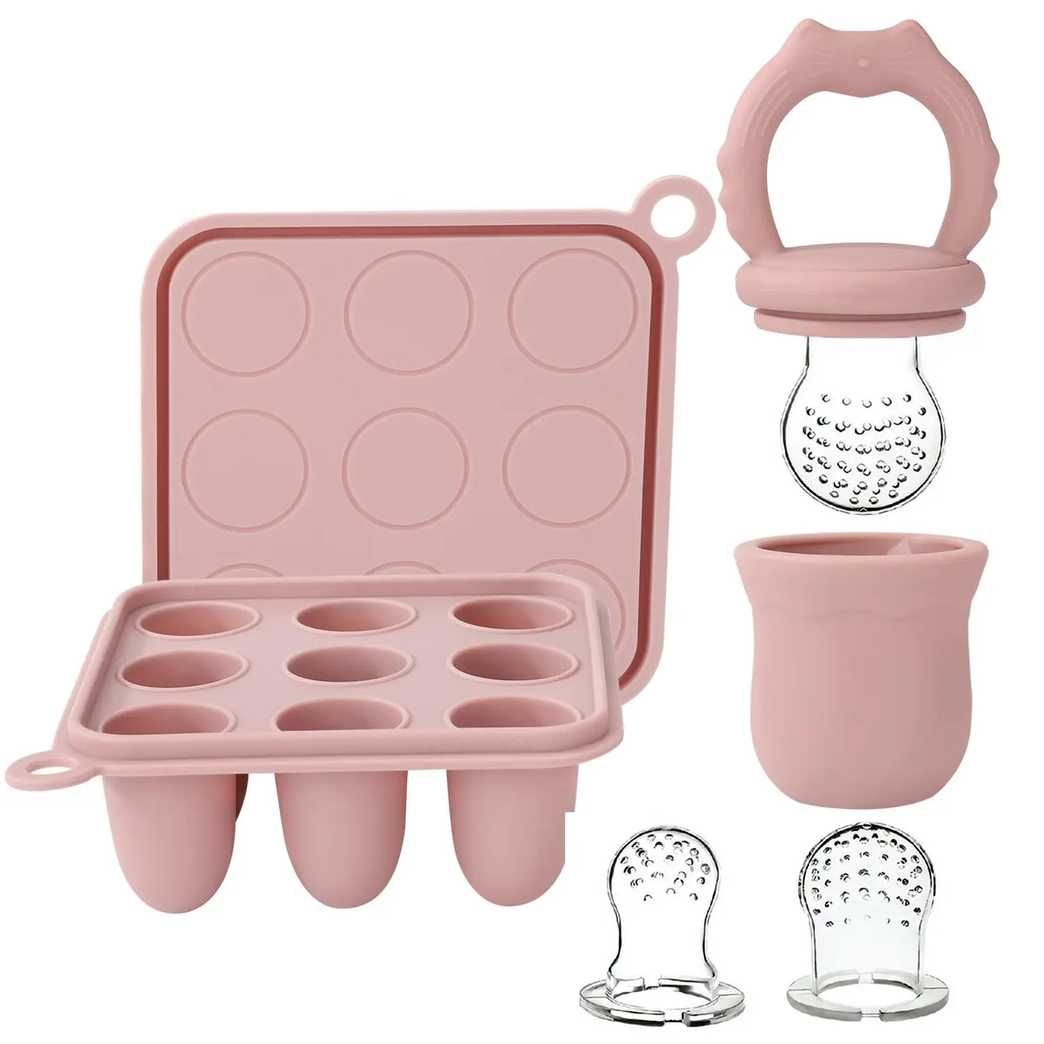 Halloween Fall Gift Silicone Baby Fruit Food Feeder & Baby Food Freezer Tray Set, milk Popsicle Molds for Baby Teething Relief, Baby Food Pacifier Feeder for Infants Self Feeding, Include 3 Sizes Food Pouch