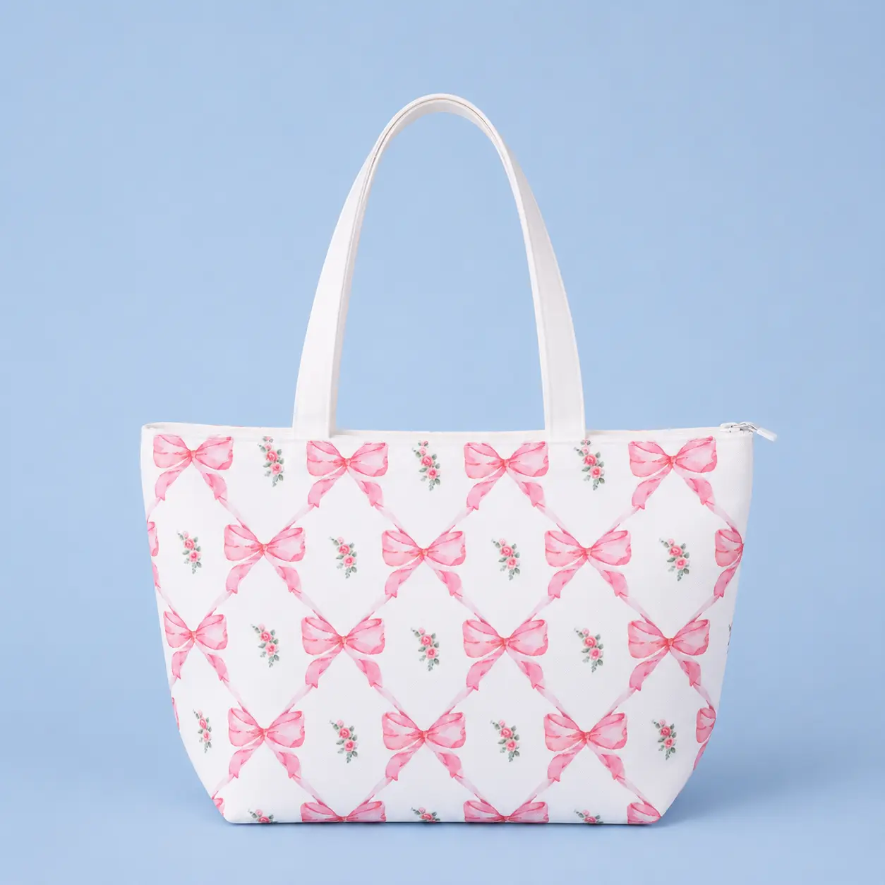 Large Canvas Tote Bag with Pink Bow Diamonds