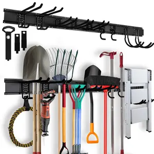 Heavy Duty Garage Storage Organizer: 81-Piece Garage Hooks Kits Wall Mount Tool Storage Rack 64-inch Garage Tool Storage Rack Garden Tool Wall Hooks and Hangers for Ski Gears Rake Shovel Yard Tools Adjustable Installation Steel
