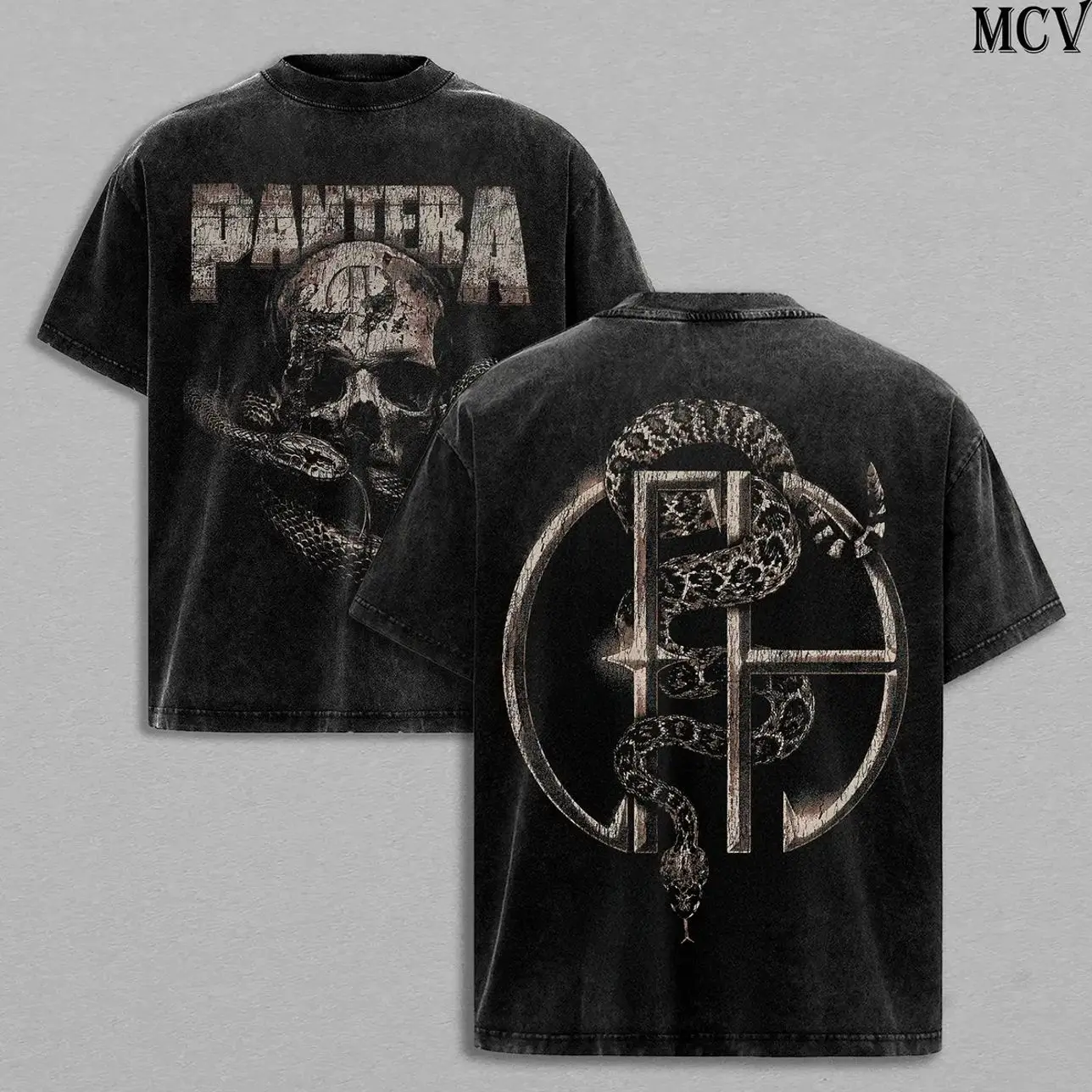 Pantera Band Tee Washed – Retro 90s Groove Metal Vintage Heavy Cotton Unisex Oversize Graphic T-Shirt, Pantera Hoodie & Sweatshirt Classic Heavy Metal Rock Band Streetwear Concert Tour Fan Merch Collector Top, Gift for Rock Fans QHO