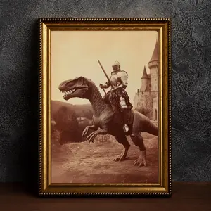 Gothic Home Decor, Paladin, Dark Academia, Funny Gift, Art Poster Print, Dinosaur Knight, Vintage Photography, Fantasy Jurassic