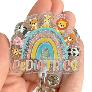 Glitter My Badge Pediatrics badge reel for nurse and hospital workers. Badge clip Badge pull - Retractable swivel clip with a 360 rotation. Great gift for coworker