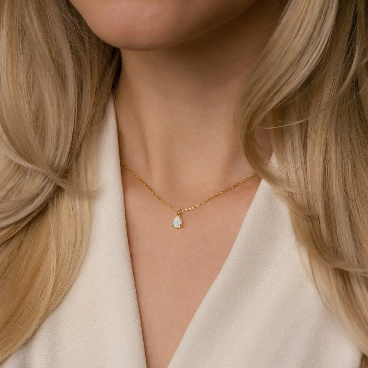 Tabitha Opal Drop Necklace by Caitlyn Minimalist - Dainty Pear Cut Gemstone Charm Necklace - Opal Jewelry - Gift for Her