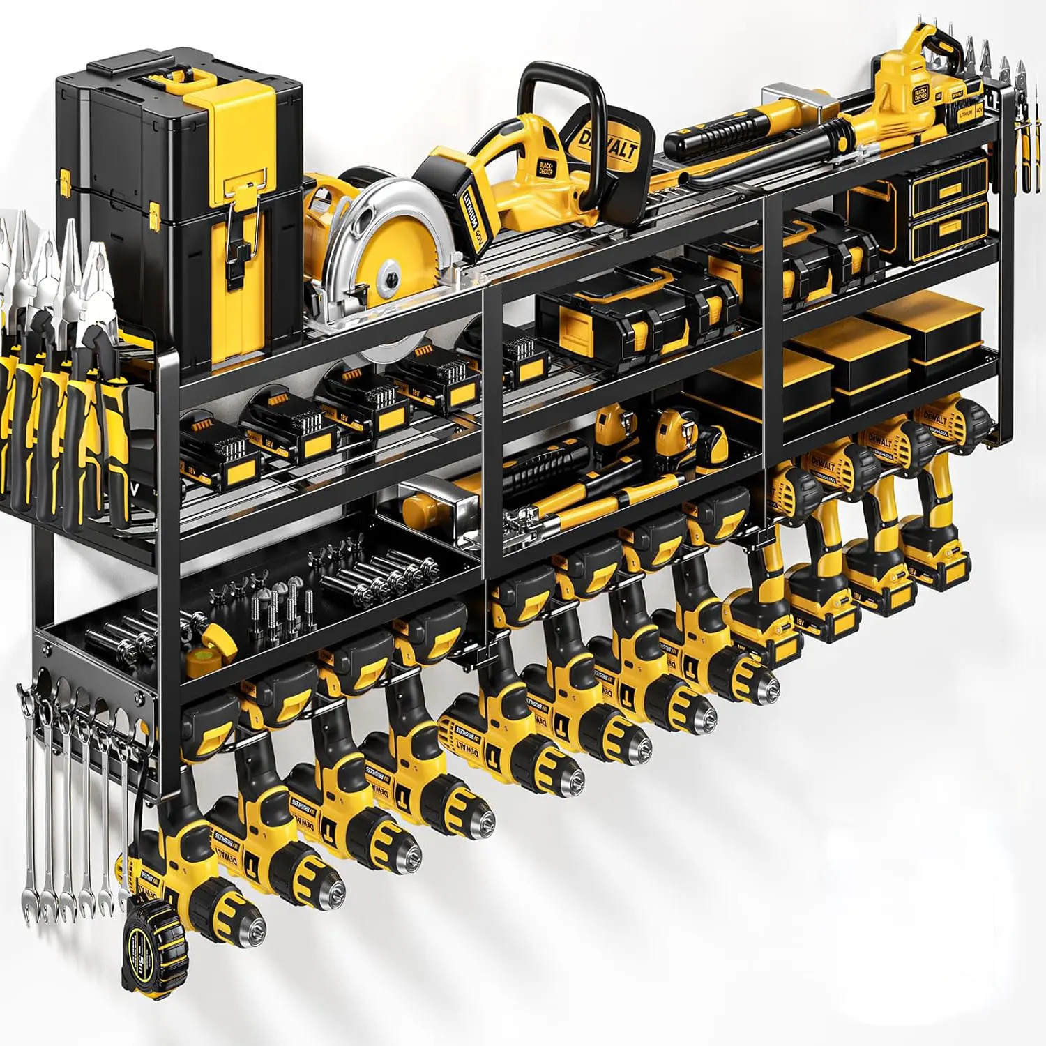 Heavy Duty Wall Mounted Tool Organizer, 12 Slots Garage Storage Rack for Drills & Power Tools, Space Saving Utility Holder for Workshop - 4/7/12 Slot Options Available Storage and Organization