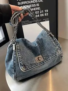 Fashion Denim Chain Shoulder Bag，Denim Crossbody Bags, 2025 New Styling Casual Versatile Crossbody Bag for Women,Trendy All-match Commuter Bag for Daily Travel Work Commute
