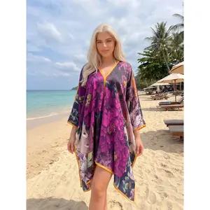 Women's V-Neck Beach Cover-Up – Loose-Fit Breathable Shawl with Printed Summer Vacation Style