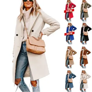 Naeduo Women's Winter Wool Blend Coat Casual Notch Lapel Single-Breasted Peacoat Knee-length Mid Long Pea Trench Overcoat