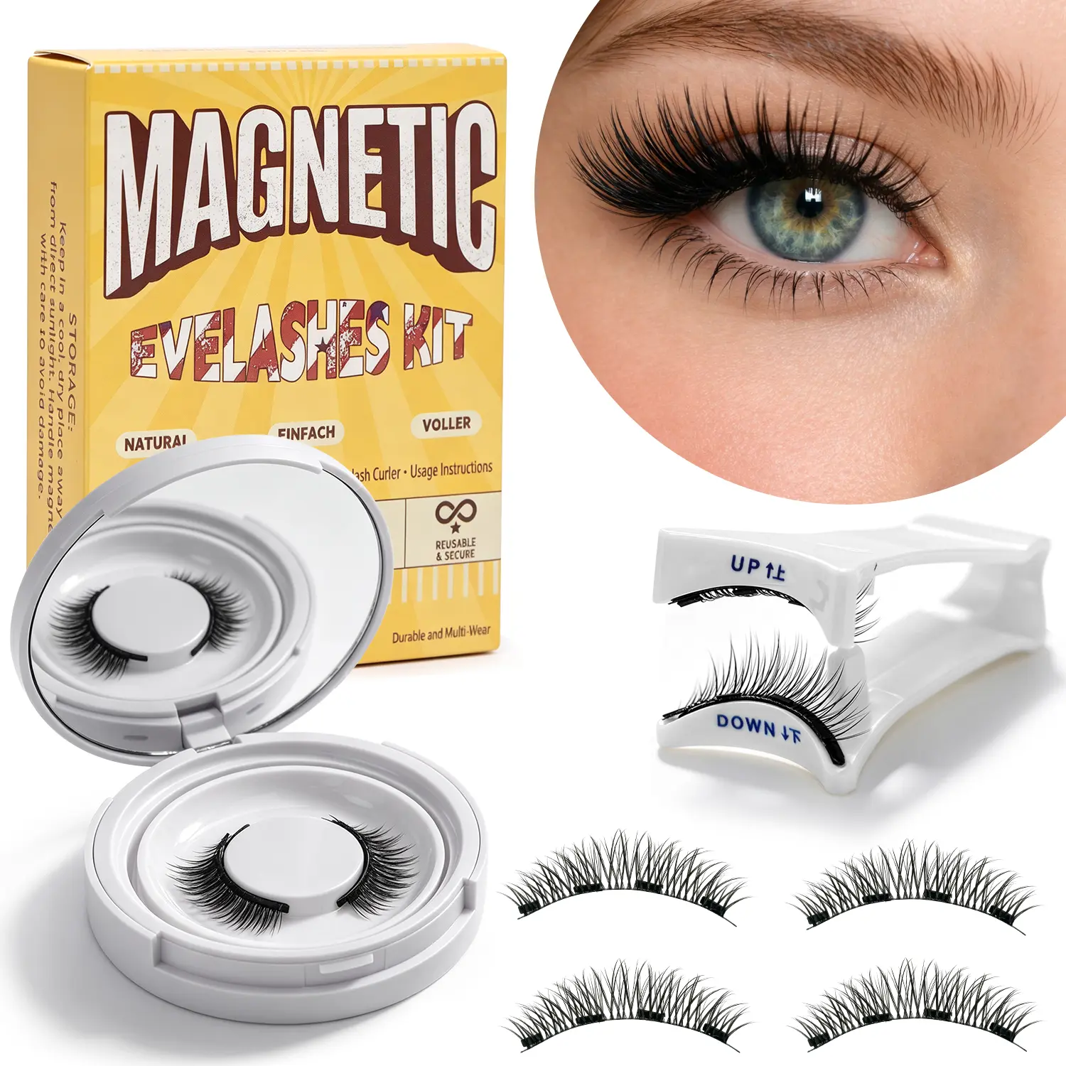 Magnetic Eyelashes Magnetic Eyelashes with Applicator | Magnetic Lashes No Glue Needed Eyelashes Cat Eye Natural Look Lash Kit Easy to Wear and Remove