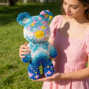 Sakura Bear 3D Puzzle Building Blocks Decoration, Bookshelf Home Office Cabinet Decor, Party Living Room TV Stand Display Gift