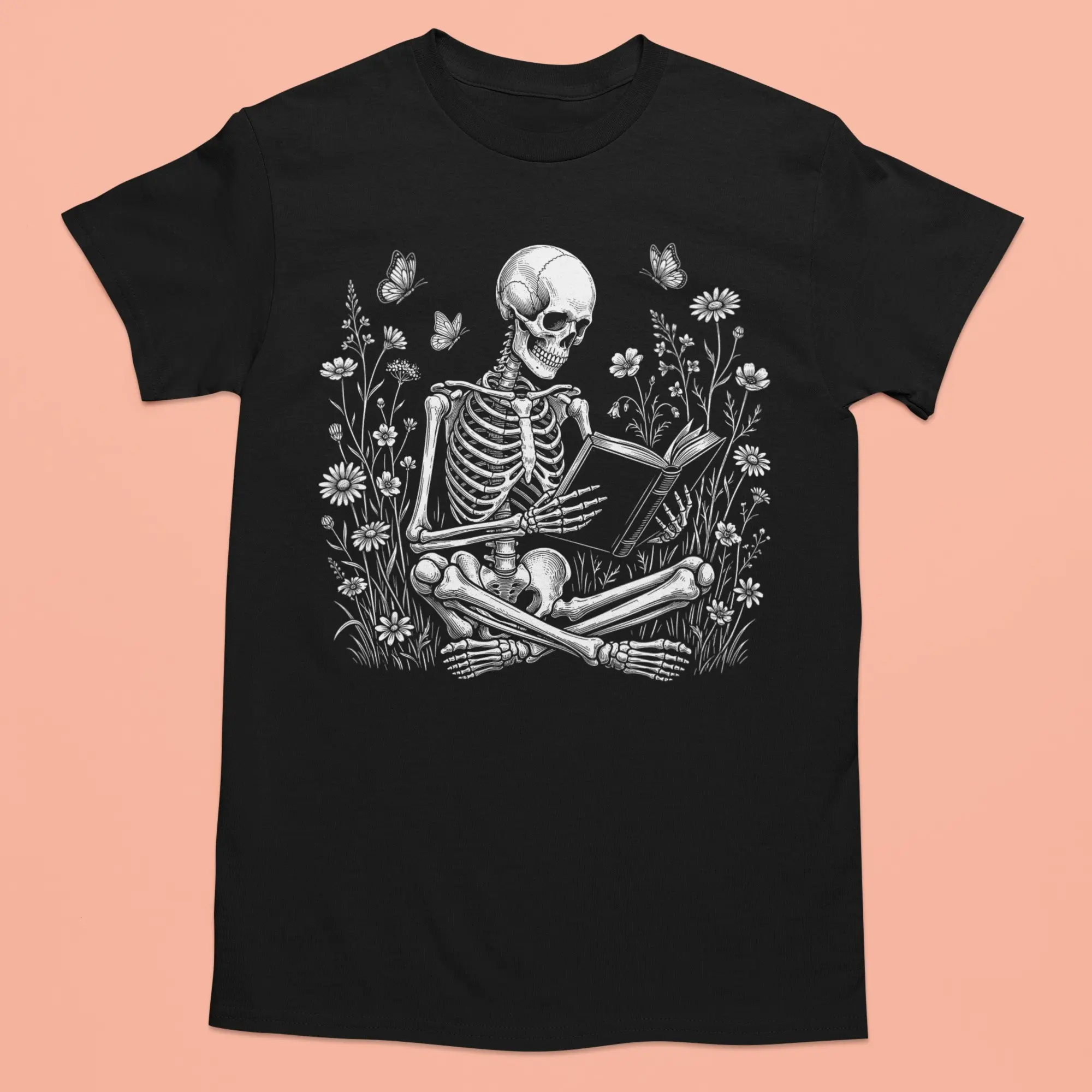 Casual Reading Skeleton Graphic Top, Comfortable Daily Wear T-Shirt