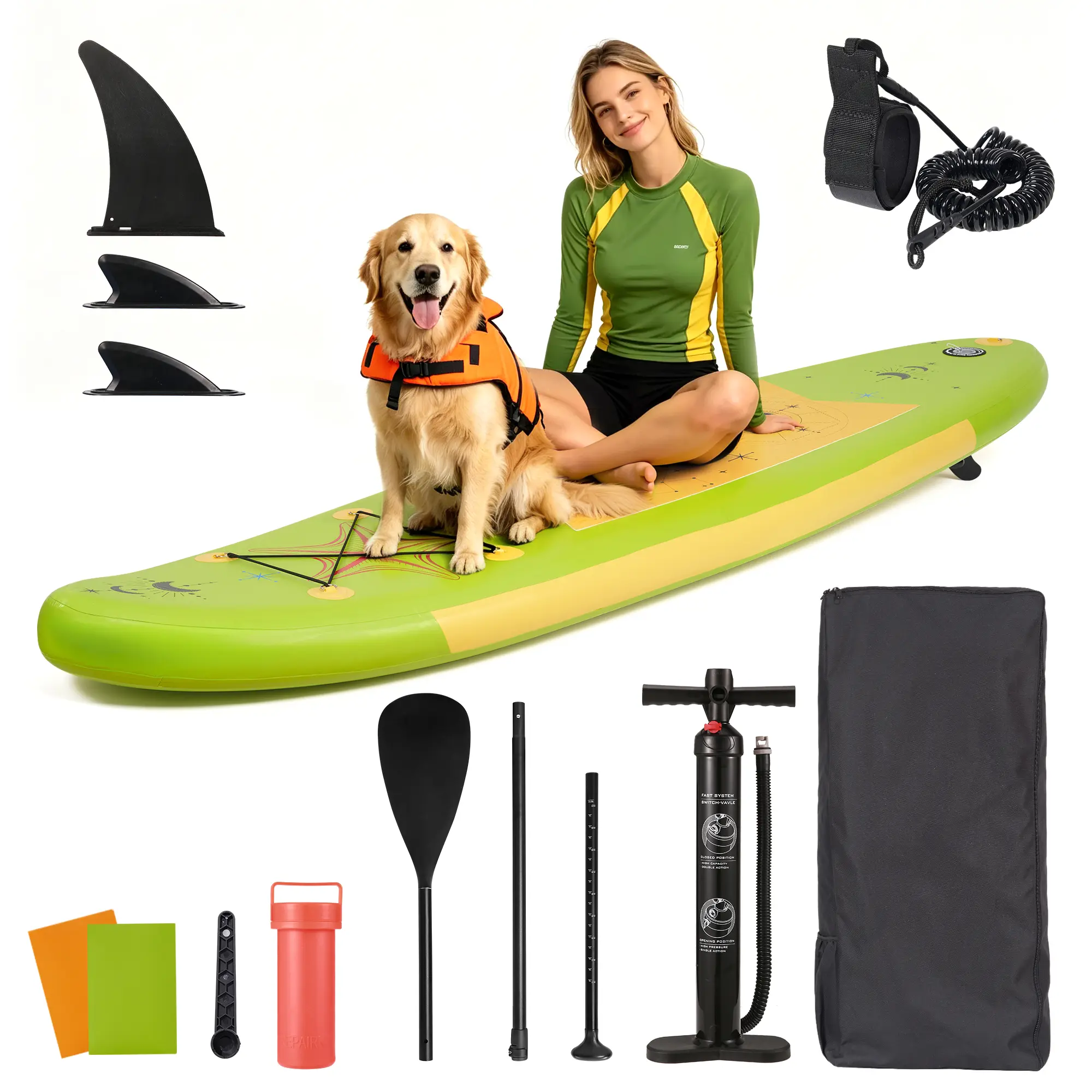 10ft Inflatable Paddle Board Full SUP Accessories Beginner Stand Up Paddle Board 17 lbs Lightweight Enhanced Safety Features for Beginner Avocado Green