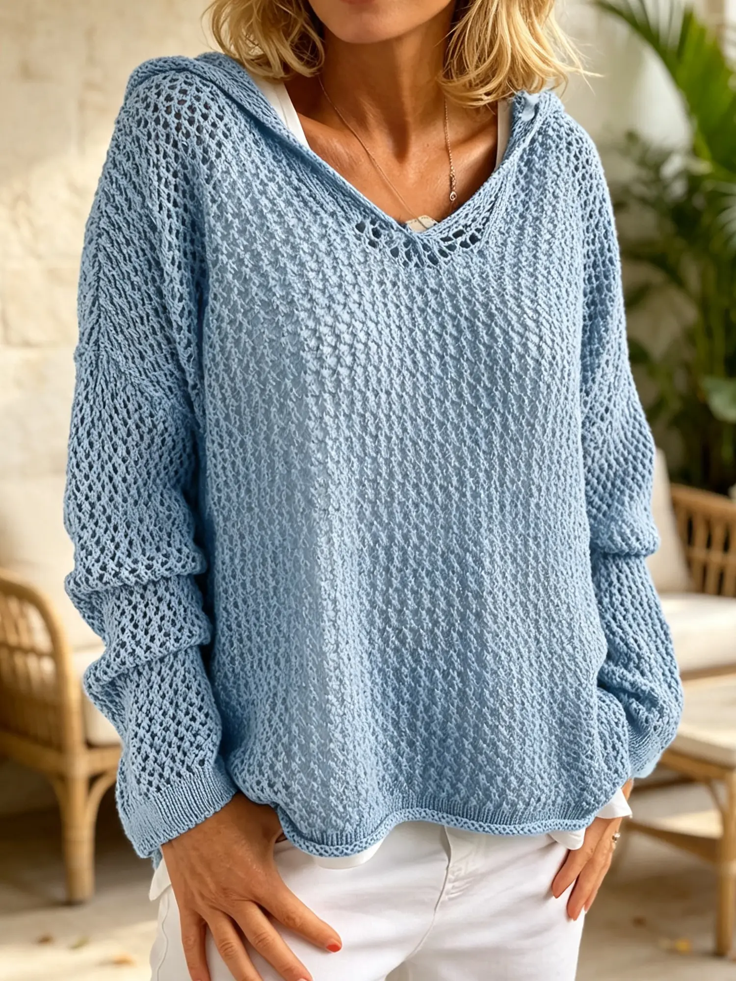 Women's Sports Knitted Outerwear - European & American Style, Sun-Protective, Thin, Loose Hooded Sweater