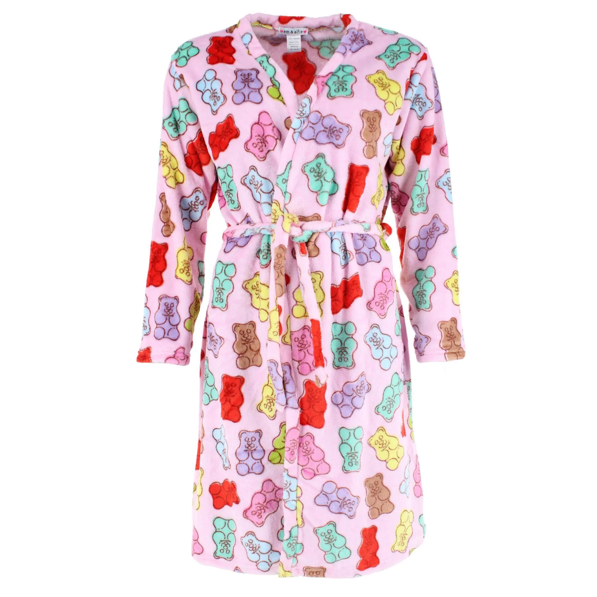 em & alfie Women's Gummy Bear Plush Kimono Robe, Robes and Kimonos, Belt, Nightwear