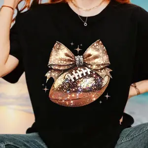 Sparkling Bow & Rugby Sequin Football Shirt - Game Day Tee HOT