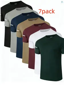7-Pack Men's Quick-Dry Moisture-Wicking Athletic T-Shirts in Assorted Colors with Reflective Strips, Ultra-Lightweight Crew Neck Short Sleeve Tees, Breathable & Sweat-Absorbing Sportswear Ideal for Fitness, Gym, Running, Basketball, Beach&Outdoor Training