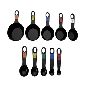 Professional 10 Piece Plastic Nesting Measuring Cup and Spoon Set Black - Durable Design for Versatile Use