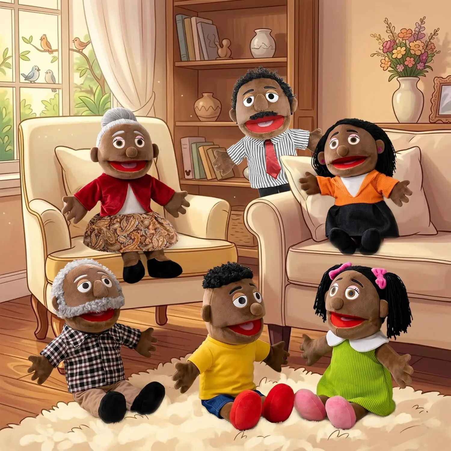 16''  Family Hand Puppets Soft Plush Interactive Puppet For Kids