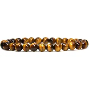 Yellow Tiger Eye Stone Dainty Bracelet 4mm Brown Tiger's Eye Crystal Stretch Healing Bracelet for Daily Use Gift for her, gift for him