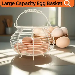 Kitchen Storage Basket, Egg Holder, Handheld Woven Iron Wire Basket, Holds 30 Eggs, Durable Rust-Resistant, Ventilated Design, Retro Style, Mesh Baskets