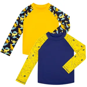 BIG ELEPHANT 2-Pack Kids' Swimwear Rash Guard Shirts, UPF 50+ UV Protection Long Sleeve Outdoor Clothes for Boys and Girls