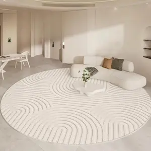 1 Piece Cream Style Carpet Large Area Round Living Room Carpet Beige Striped Pattern Bedroom Decoration Dressing Table Rug Modern Minimalist Lounge Carpet Home Washable Study Toilet Entrance Door Anti-slip Floor Mat Home Decorative Rug