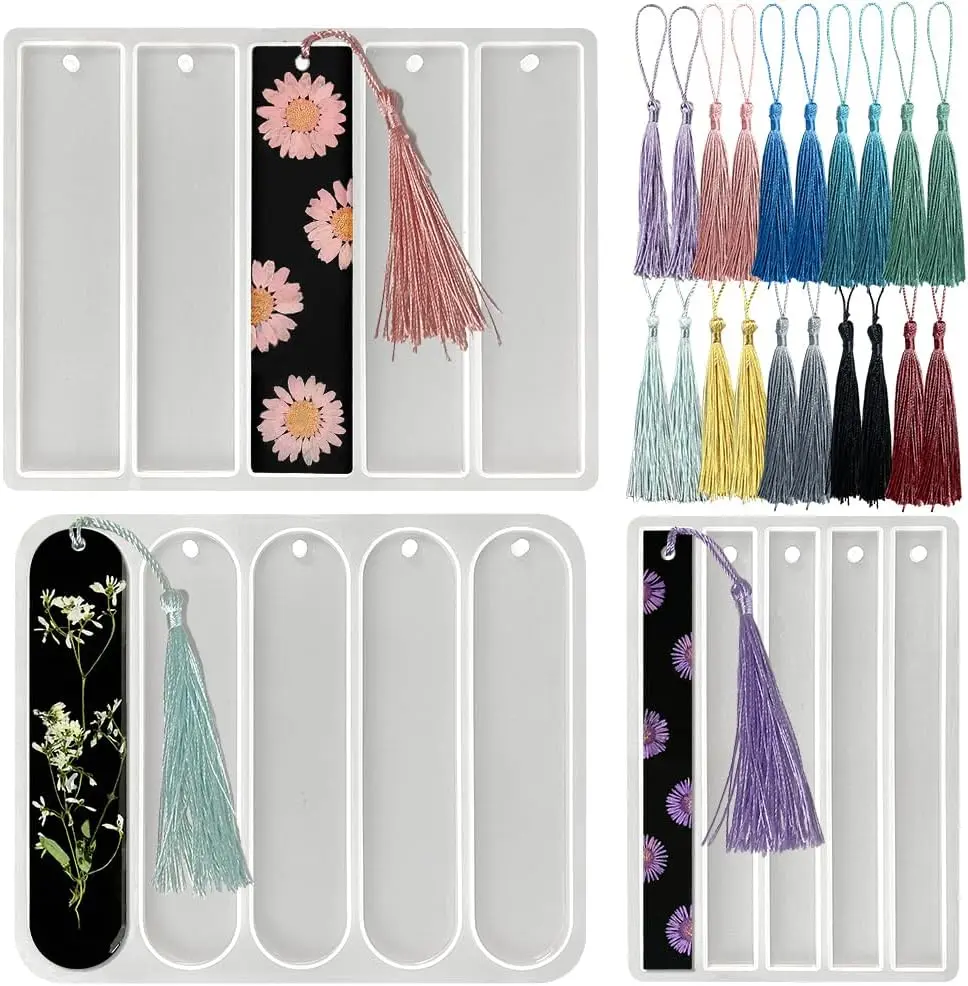 Bookmarks Silicone Mold, Bookmark Resin Mold with Tassels, Small Medium Rectangle Bookmark Mold