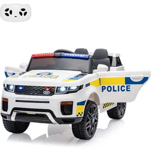 12V Kids 2-Seater Ride On Police Car w/ Remote, Flashing Lights, Megaphone, Music, Suspension & Handle for Kids 3-8