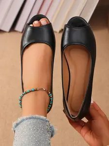 Simple Fish Mouth Low-Top Flat Shoes, Office Shoes, Comfortable and Practical, Perfect for Pants Dresses and Commuter Wear, Essential Versatile Shoe, Footwear