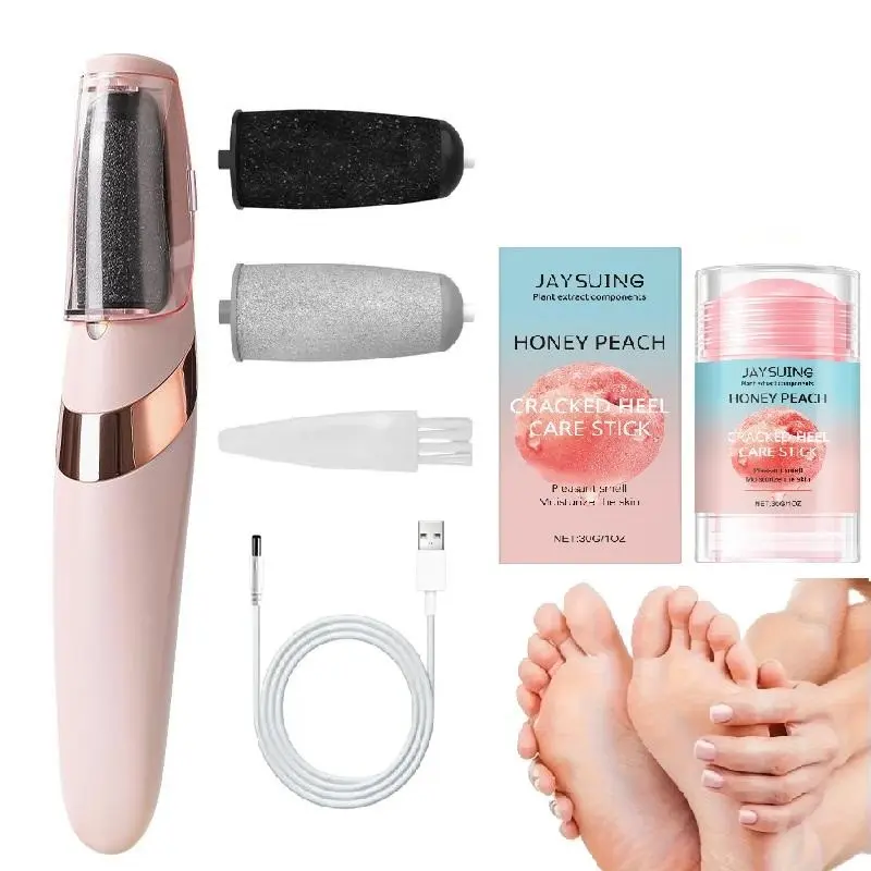 Electric Callus Remover Set with Peach Heel Cracked Care Stick, Easy Peeling Dead Skin, Smooth & Crack-Free Feet, Unisex Home Use