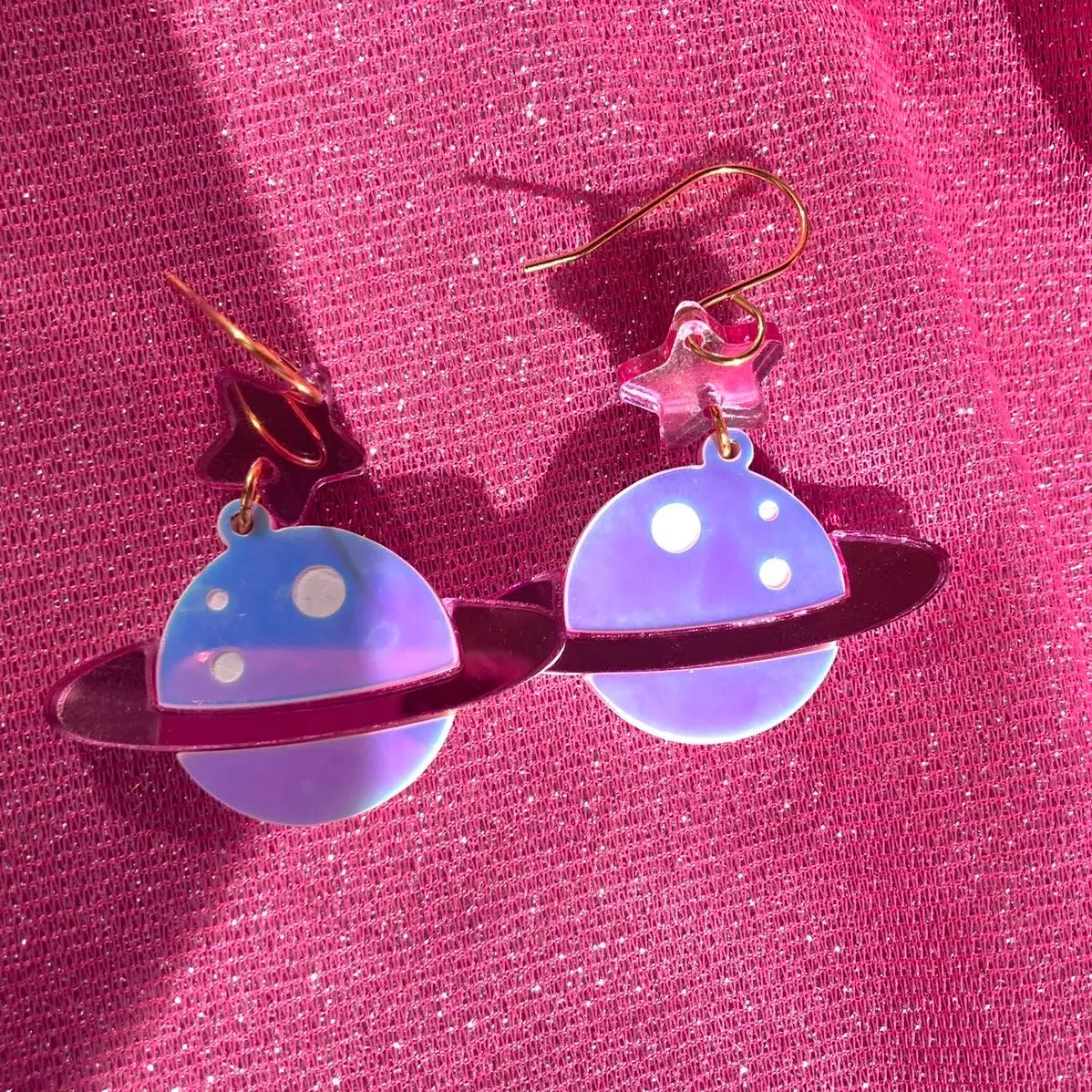 Saturn holographic earrings Female Casual space nebula