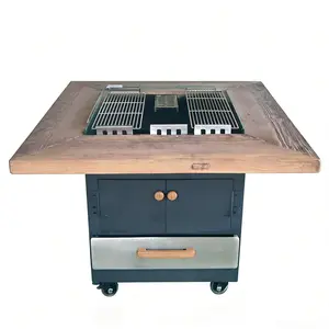 natural wooden table top Outdoor Camping Grill Stove with Wheels and Storage Drawer