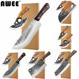 Hand Forged Hammer Pattern Cleaver Set, Ultra Sharp Heavy Duty Kitchen Butcher Knife, Multi-use for Home Camping BBQ, Perfect Father's Day Gift