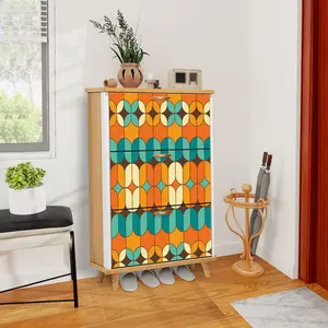 Mid Century Modern Shoe Cabinet, Shoe Storage, Bold Orange And Teal Cabinet