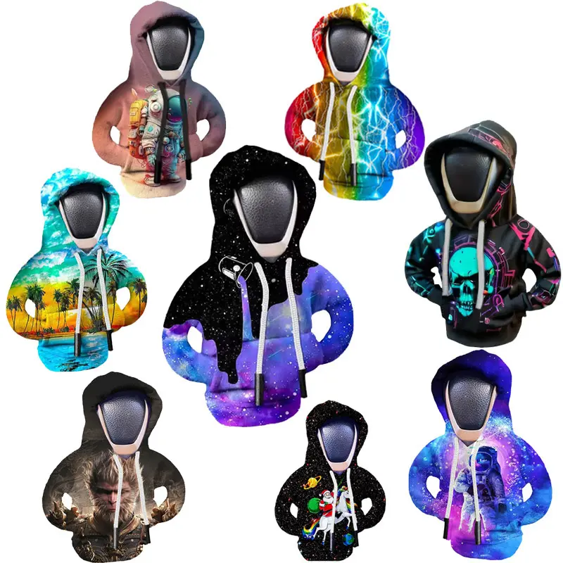 Fyrasol Soft Fabric Automatic Shift Knob Cover, Cute Breathable Elastic-Fit Hoodie Design, Women's Car Interior Decor Accessory, Vehicle Auto Parts Gift